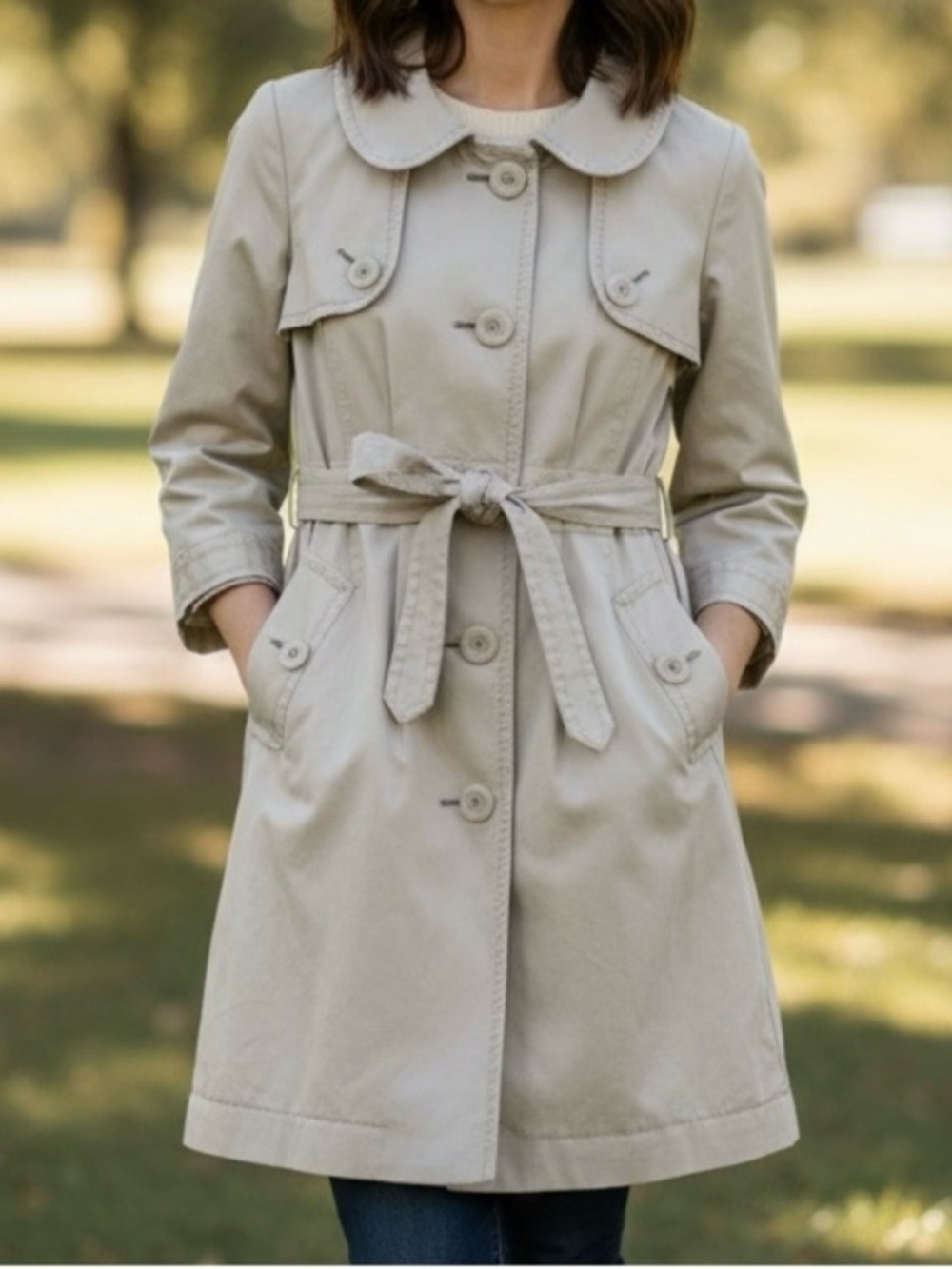 Talula Sz S Cotton Fall Decorative Khaki Trench Coat By Aritzia - Picture 1 of 13